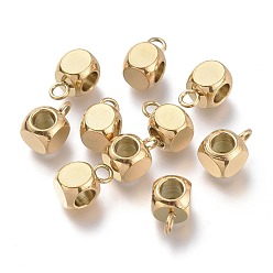 Золотой Ионное покрытие (ip) 304 дуги из нержавеющей стали, петля под залог, кубик бусины залог, золотые, 7.5x5x5 мм, отверстие : 1.6 мм, внутренний диаметр: 3 мм