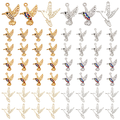 (52) Непрозрачная лаванда 48 шт 6 стили подвески из сплава, со стразами, амулеты птиц, разноцветные, 24~28x19.6~20 мм, 8 шт / стиль