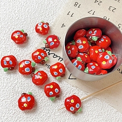 Красный Фарфоровые бусины ручной работы, яблоко, пастельный фарфор, красные, 16.5~17x16x8~9 мм, отверстие : 1.6 мм