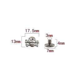Platinum Zinc Alloy Decorative Buttons, Skull, Platinum, 1.3x1.75cm