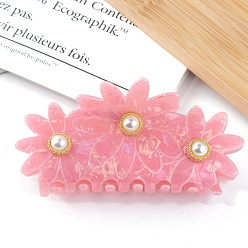 Salmon Flower PVC Large Claw Hair Clips, with Plastic Imitation Pearl, Hair Accessories for Women & Girls, Salmon, 51x105x51mm