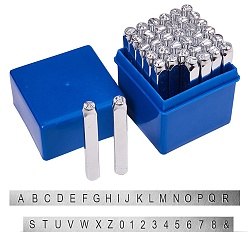 Platino Sellos de sellos de hierro, herramientas de estampado, para embarcaciones de cuero, incluyendo la letra a ~ z, número 0~8 y ampersand &, Platino, 64x8x8 mm, 36 unidades / caja