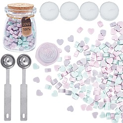 (52) Непрозрачная лаванда Наборы частиц сургуча для печати в стиле ретро, с ложкой из нержавеющей стали, свеча, стеклянная банка, разноцветные, 7.3x8.6x5 мм, около 110~120 шт / упаковка, 2 мешки