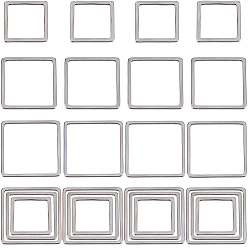 Нержавеющая Сталь Цвет 60 шт. 3 размеры 201 соединительное кольцо из нержавеющей стали, квадратный, цвет нержавеющей стали, 12~20x12~20x0.8 мм, 20шт / размер