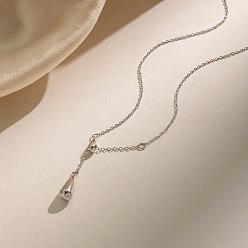 Stainless Steel Color 304 Stainless Steel Teardrop Pendant Lariat Necklaces for Women, Stainless Steel Color, 17.32 inch(44cm)