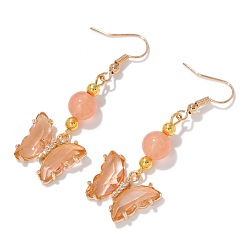 Другие Кварцы Натуральный другой кварц висячие серьги, со сплавом, бабочка, золотые, 50x20 мм