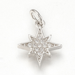 Платина Латунные микро проложить кубического циркония прелести, без кадмия и без свинца, с прыжковых колец, звезда, платина, 13x11.5x2 мм, отверстие : 3 мм