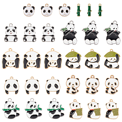 Mixed Color 40Pcs 10 Style Alloy Enamel Pendants, Panda Shape, Light Gold, Mixed Color, 4pcs/style