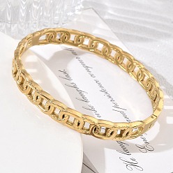 Real 18K Gold Plated 304 Stainless Steel Oval Ring Link Chain Hinged Cuff Bangles, Real 18K Gold Plated, Inner Diameter: 1.97 inch(5cm)x2.36 inch(6cm)