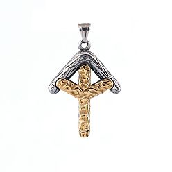 Golden & Stainless Steel Color Duo Tone 304 Stainless Steel Textured Viking Rune Pendant Necklaces for Men, Golden & Stainless Steel Color, 23.62 inch(60cm)
