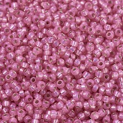 (RR556) Dyed Rose Silverlined Alabaster MIYUKI Round Rocailles Beads, Japanese Seed Beads, (RR556) Dyed Rose Silverlined Alabaster, 11/0, 2x1.3mm, Hole: 0.8mm, about 1100pcs/bottle, 10g/bottle
