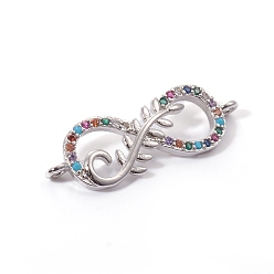 Платина Соединители из латуни с микропаве и кубическим цирконием, бесконечность, красочный, платина, 9x27x2 мм, отверстие : 1.2 мм