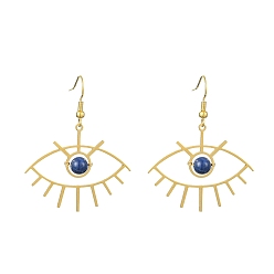 Lapis Lazuli Dyed Natural Lapis Lazuli Beads Dangle Earrings, Golden Alloy Eye Drop Earrings, 49x39.5mm