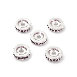 Серебро Латунные микро проложить кубического циркония бусы, долговечный, стойки покрытие, плоско-круглые, серебряные, 10x2.5 мм, отверстие : 2.2 мм