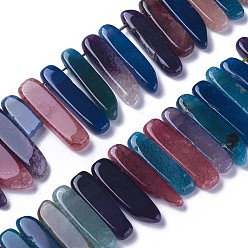 Colorful Dyed Natural Agate Beads Strands, Tusk Shape, Colorful, 16.5~39x7.5~9.5x5.5~6.5mm, Hole: 1.5mm, about 38~40pcs/strand, 14.8~15.3 inch(37.5~39cm)