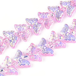 Персиковый Слойка Прозрачность гальванизированные стеклянные бусины нити, бабочка, с покрытием AB цвета, с половиным покрытием, розовые, 8x15x4.8 мм, отверстие : 0.9 мм, около 70~71 шт / нитка, 24.80~25.20'' (64 см)
