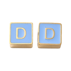 Letter D 304 aus Stahl-Email-Perlen, echt 14 k vergoldet, Quadrat mit Buchstaben, Buchstaben d, 8x8x4 mm, Bohrung: 2 mm
