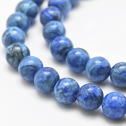 Royal Blue Natural Marble Beads Strands, Round, Dyed & Heated, Royal Blue, 10mm, Hole: 1mm, about 38pcs/strand, 15.7 inch(40cm)