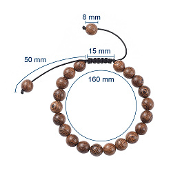 Coconut Brown Adjustable Nylon Cord Braided Beaded Bracelets, with Wood Beads, Round, Coconut Brown, 2-1/8 inch~2-3/4 inch(5.3~6.9cm)