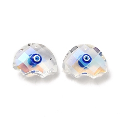 Blue Transparent Glass Pendants, with Enamel, Faceted, Half Round with Evil Eye Pattern, Blue, 21x29x14.5mm, Hole: 1.6mm