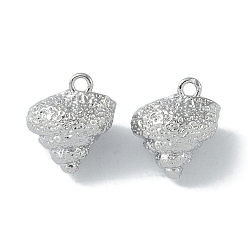 Real Platinum Plated Brass Pendants, Cadmium Free & Nickel Free & Lead Free, Conch, Real Platinum Plated, 12.5x10x9mm, Hole: 1.4mm