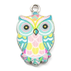 Темно-бирюзовый Печатные подвески сплава, платина, очарование совы, темные бирюзовый, 23x13.5x2 мм, отверстие : 1.7 мм