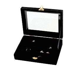 Black Velvet Jewelry Storage Box with 24 Compartments, Visible Window Jewelry Organizer Display Case for Earrings Rings Necklaces, Rectangle, Black, 15x20x5cm