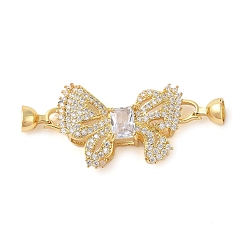 Золотой Реечное покрытие латунь микро паве прозрачный кубический цирконий складные застежки, долговечный, без свинца и без кадмия, бантом, золотые, 53x24x9 мм, отверстие : 5 мм