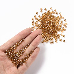 Dark Goldenrod Glass Seed Beads, Trans. Colours Lustered, Round, Dark Goldenrod, 4mm, Hole: 1.5mm, about 4500pcs/pound