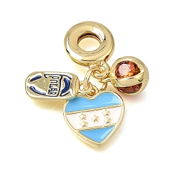Corazón Dijes colgantes europeos de latón con micropavé de circonitas cúbicas transparentes y esmalte., Grandes colgantes agujero, chapado en rack, larga duración plateado, sin plomo y cadmio, corazón, 28 mm, agujero: 4.5 mm