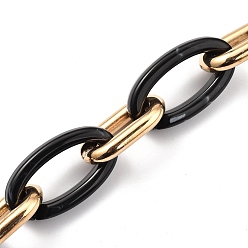 Schwarz Handgefertigte ccb kunststoffkabelketten, mit Acrylgliedern, golden, Schwarz, Links: 28x17x5 mm und 35x19.5x6 mm, 39.37 Zoll (1 m)/Strang