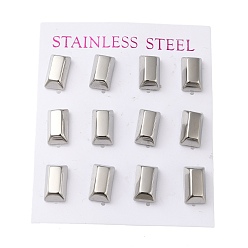 Stainless Steel Color Non-Tarnish 304 Stainless Steel Stud Earring, Rectangle, Stainless Steel Color, 12.5x7mm, 12pcs/set.