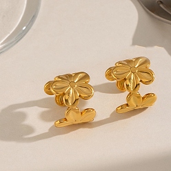 Real 18K Gold Plated 304 Stainless Steel Cuff Earrings for Women, Flower, Real 18K Gold Plated, 11.5x10mm