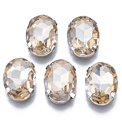 Светлый Колорадский Топаз Шить на горный хрусталь, стекло горный хрусталь, многожильных ссылки, с настройками из нержавеющей стали, аксессуары для одежды, граненые, овальные, lt.col.topaz, 18x13x6.5 мм, отверстие : 1.2 мм
