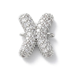 Letter X Латунные микро-паве кубические цирконии буквы ссылки, для изготовления именных ожерелий, долговечный, без кадмия и без свинца, Письмо X, 15x11.85x4 мм, отверстие : 1.4 мм