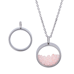 Нержавеющая Сталь Цвет 2шт. 304 подвески-медальоны из нержавеющей стали, со стеклом, плоский круглый шарм, цвет нержавеющей стали, 31x24x6 мм, отверстие : 5 мм