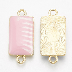 Pink Alloy Enamel Links connectors, Rectangle, Light Gold, Pink, 24.5x11x4mm, Hole: 2mm