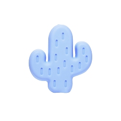 Azul Cielo Perlas focales de silicona ecológicas de grado alimenticio, cactus, luz azul cielo, 25x23x8 mm, agujero: 2 mm