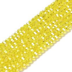Желтый Прозрачные стеклянные бусины, 32 граней, с покрытием AB цвета, круглые, желтые, 4.5x4 мм, отверстие : 1 мм, около 94~95 шт / нитка, 13.98'' (35.5 см)