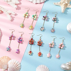 Золотой 304 серьги-подвески из нержавеющей стали с синтетической бирюзой и черепаховым узором, золотые, 85x22 мм, 5 пар / набор