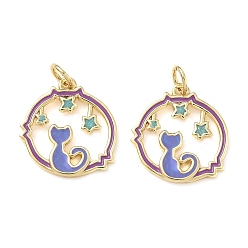 Настоящее золото 18K Латунь эмаль подвески, с целью перехода в кольце, кольцо с подвеской в виде кошки и звезды, реальный 18 k позолоченный, 16x15x2 мм, отверстие : 3.5 мм