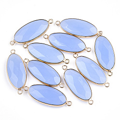 Нефрит Соединители из натурального белого нефрита, с латунной фурнитурой , граненые, окрашенные, овальные, золотые, 39x16x6 мм, отверстие : 2 мм