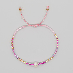 Фиолетовый Браслеты из плетеного бисера в богемном стиле, украшенные стеклянными бусинами и искусственным жемчугом., Регулируемые браслеты из плетеного нейлонового шнура для женщин, фиолетовые, 11.02 дюйм (28 см)