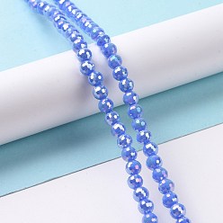 Cornflower Blue Electroplate Opaque Solid Color Glass Beads Strands, AB Color Plated, Faceted(96 Facets), Round, Cornflower Blue, 5~6mm, Hole: 1~1.2mm, about 95pcs/strand, 20.87''(53cm)
