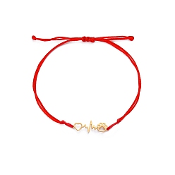 Red Heart Beat & Dog Paw Print Link Bracelet, Cloth Cord Braided Adjustable Bracelet, Red, Inner Diameter: 2 inch(5cm)