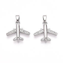 Платина Латунные микро проложить кубического циркония подвески, без кадмия и без свинца, прелести самолета, платина, 15x16.8x2.2 мм, отверстие : 2.5x5 мм