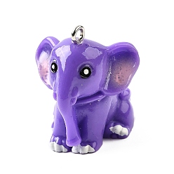 Средний Синий Шифер Подвески из смолы, Слон прелести, с платиново-железными петлями, средний грифельно-синий, 28x24x25 мм, отверстие : 2 мм