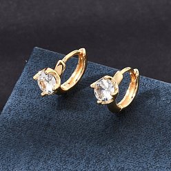 Real 18K Gold Plated Brass Micro Pave Cubic Zirconia Hoop Earrings, Round, Real 18K Gold Plated, 10.5x6.5x14mm