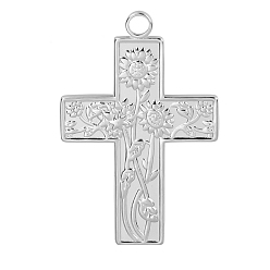 Нержавеющая Сталь Цвет 304 подвески из нержавеющей стали, крестик с подсолнухом, цвет нержавеющей стали, 35x23 мм