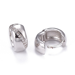 Платинированный Серьги-кольца из латуни с микропаве из прозрачного кубического циркония, долговечный, кольцо, Реальная платина, 12x5.5 мм, штифты : 0.9 мм